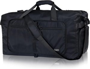 65L Duffle Bag with Shoes Compartment, Foldable Travel Duffel Bags for Men Women, Large Packable Travel Bag Water Repellent & Tear Resistant (Black)