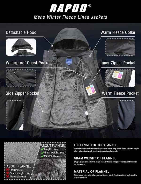 Men's Winter Ski Snow Jacket Mountain Waterproof Windproof Rain Jacket - Image 3